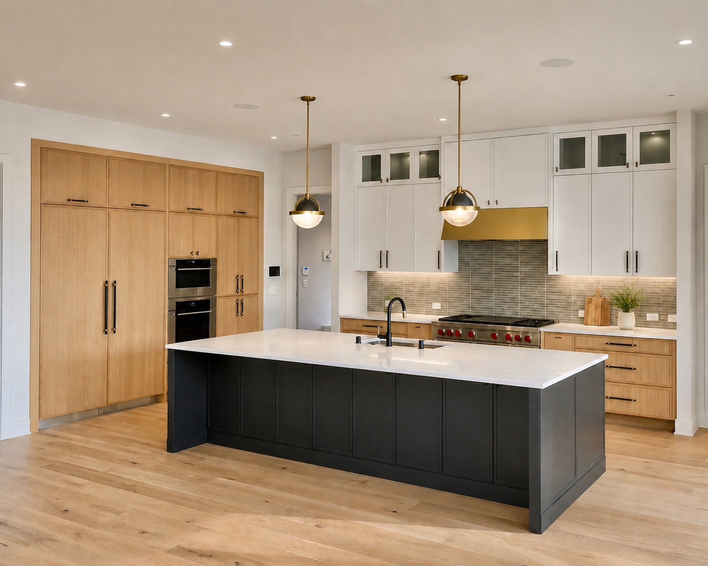 Finished kitchen cabinetry installed with level runs and consistent door gaps